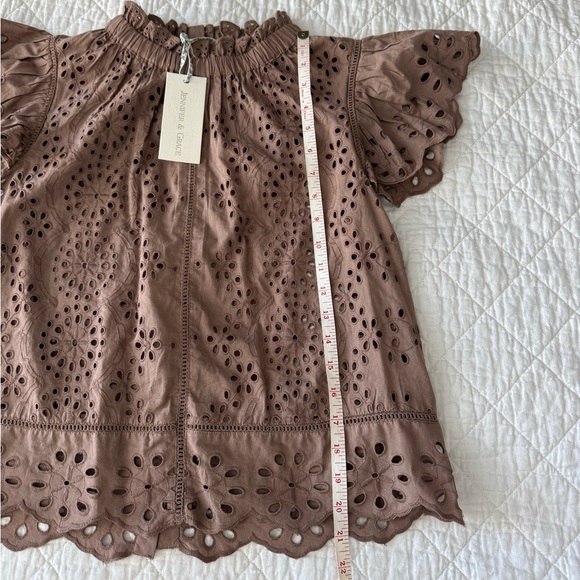 NWT 100% Cotton Brown Eyelet Lace Top - Picture 5 of 8